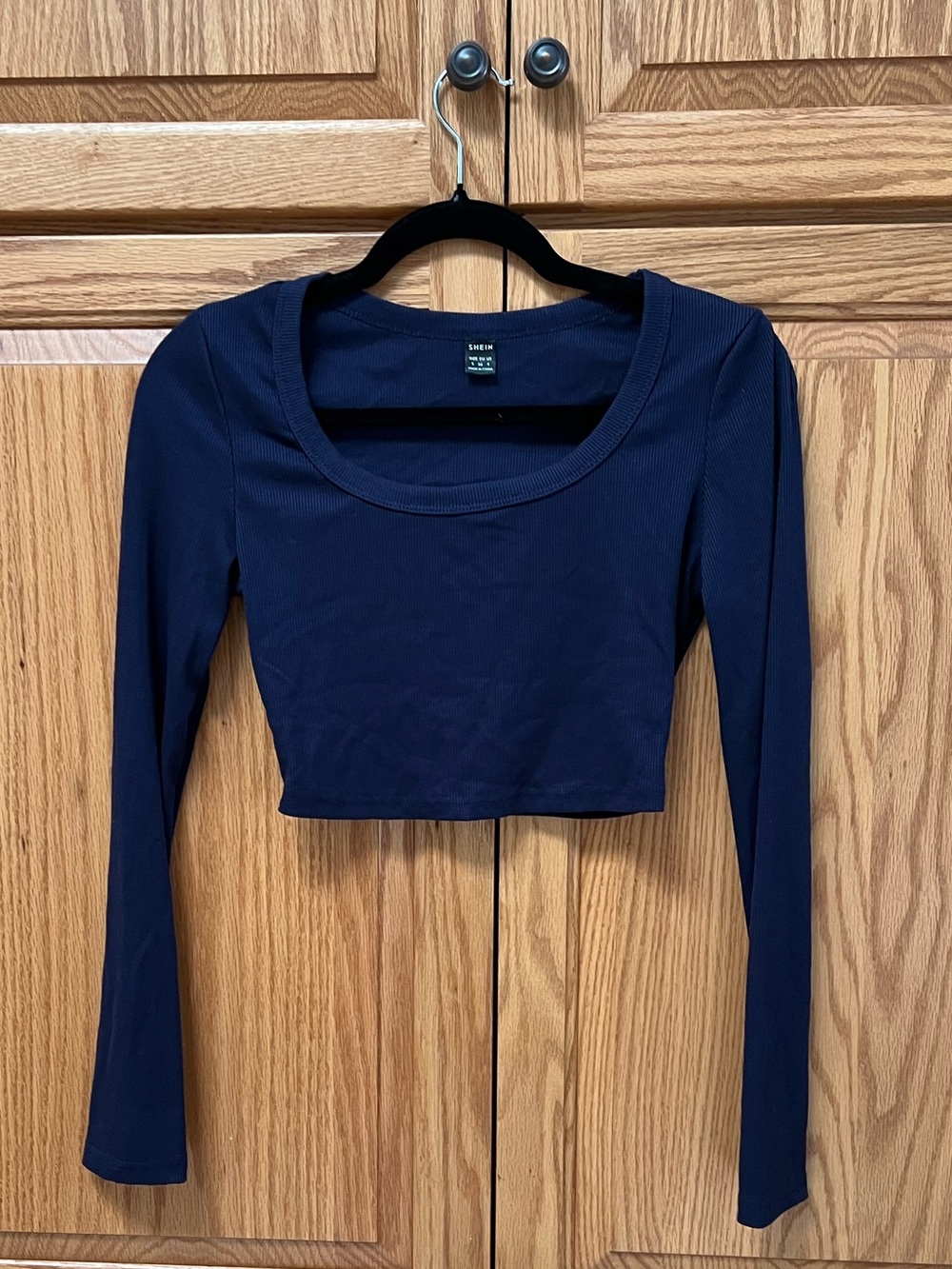 SHEIN Navy Long-Sleeve Scoop Neck Crop Top, GUC, Size S